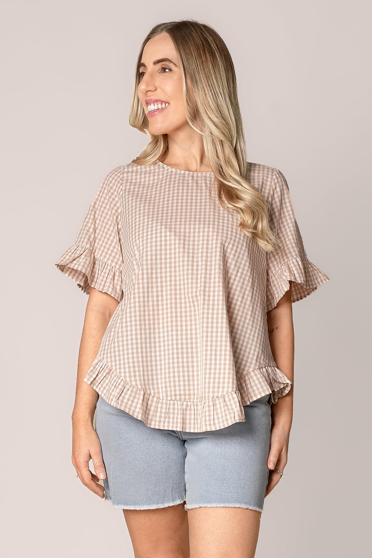 Lulu Gingham Top in Beige