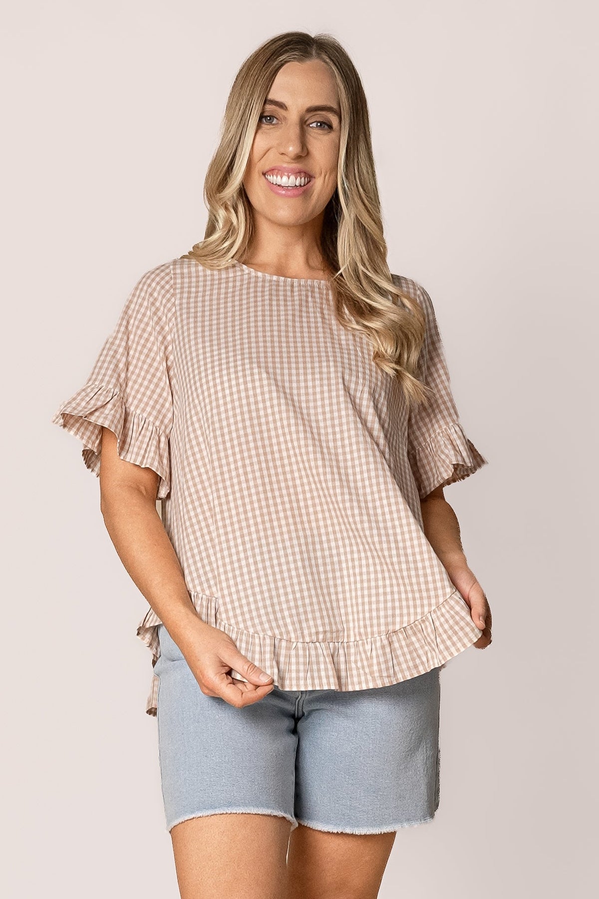 Lulu Gingham Top in Beige