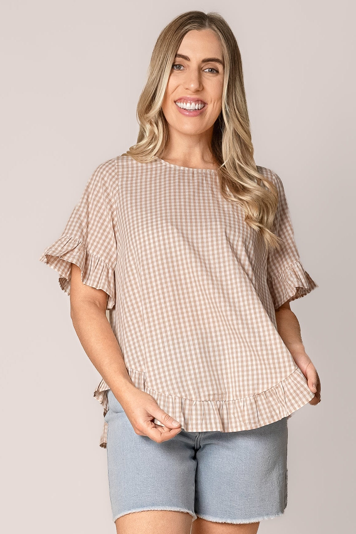 Lulu Gingham Top in Beige
