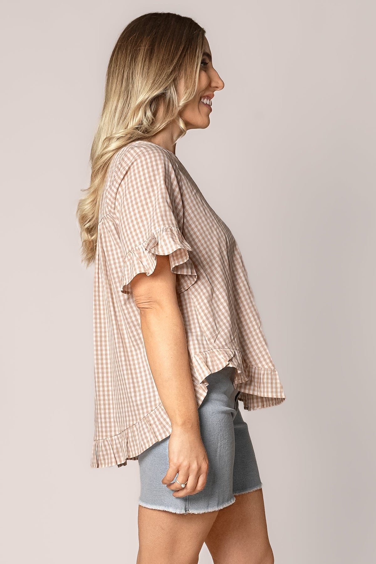 Lulu Gingham Top in Beige