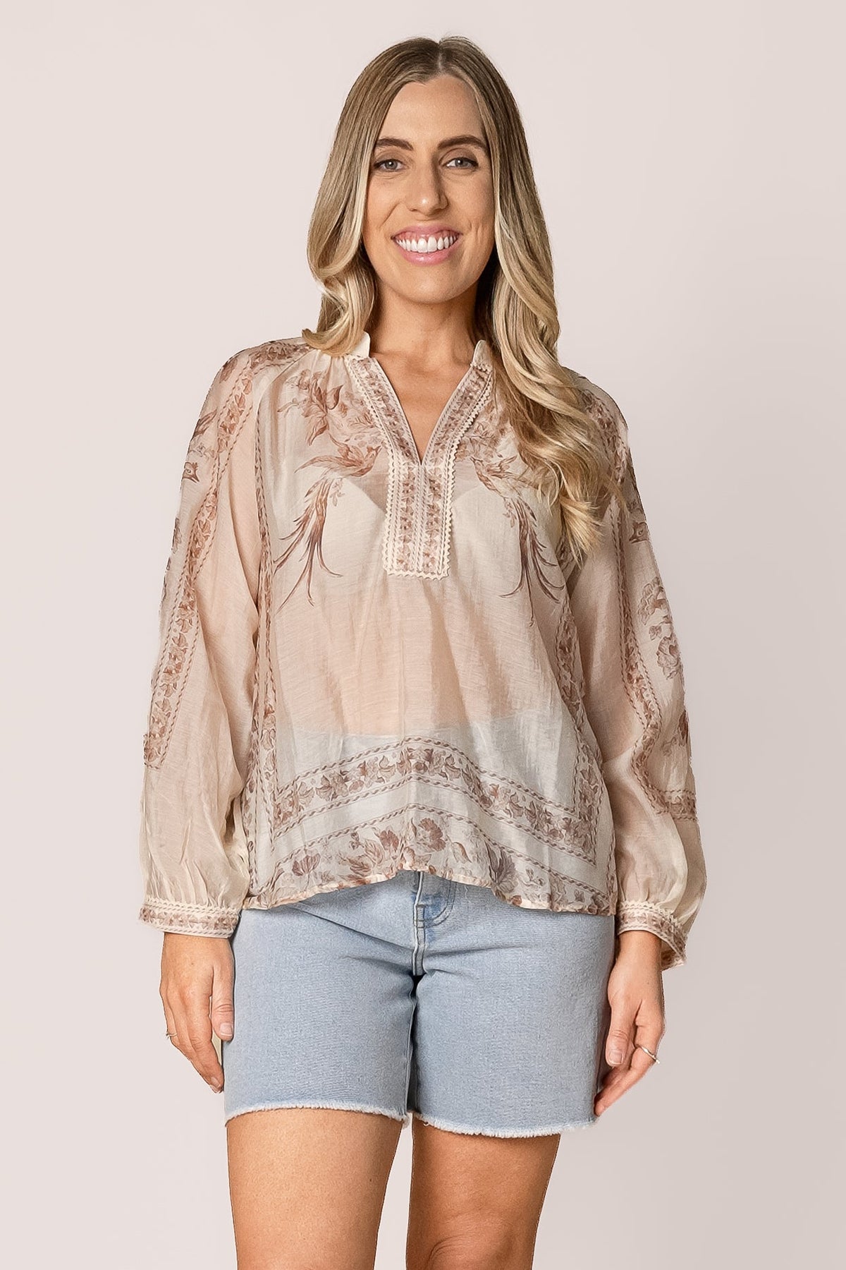 Nashi Floral Top in Ivory
