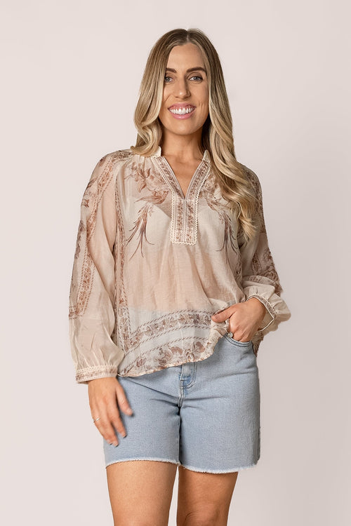 Nashi Floral Top in Ivory