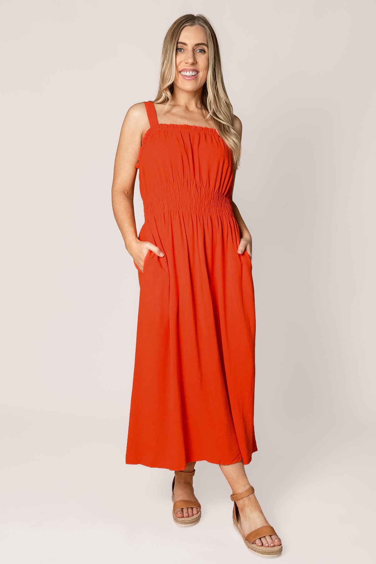 Dandelion Midi Dress in Tangelo - Foxwood