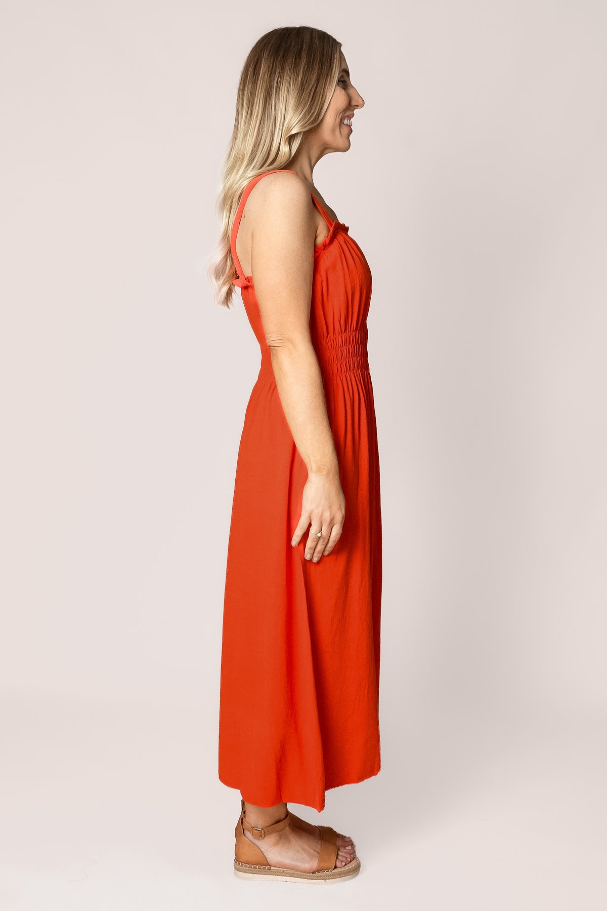 Dandelion Midi Dress in Tangelo - Foxwood