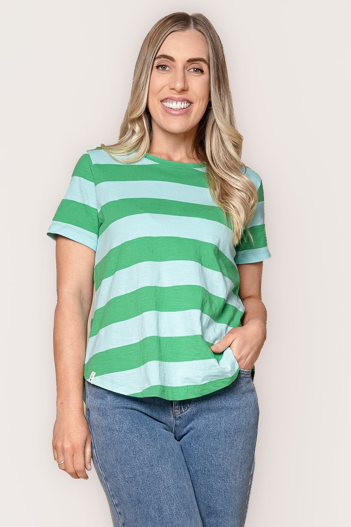 Spritz Stripe S/S Tee in Greenbriar/Blue - Elm
