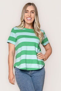 Spritz Stripe S/S Tee in Greenbriar/Blue - Elm
