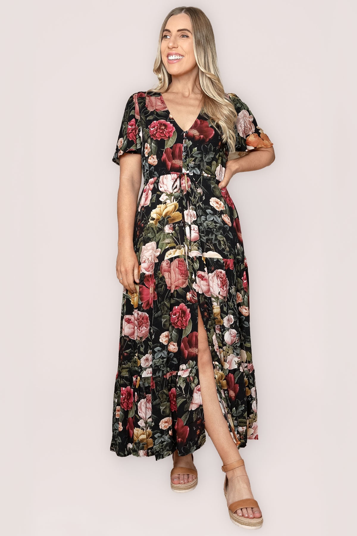 Pia Maxi Dress in Black Multi