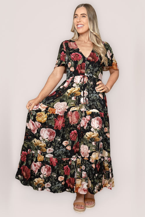Pia Maxi Dress in Black Multi