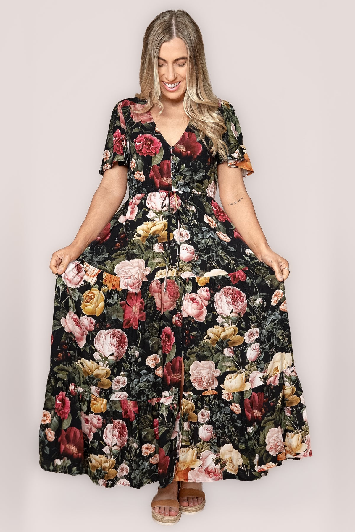 Pia Maxi Dress in Black Multi