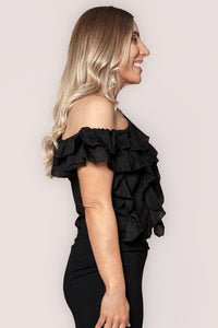 Suri Asymmetrical Ruffle Top in Black