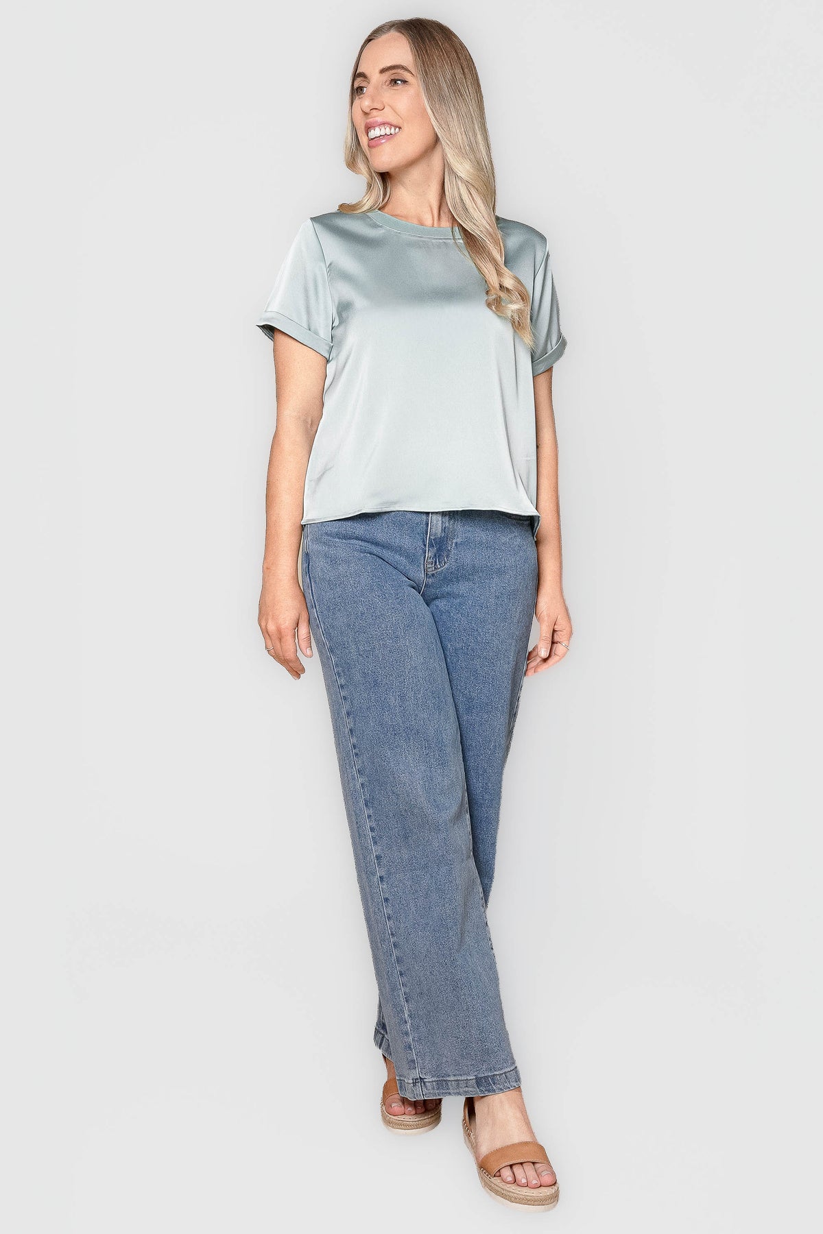 Nadine S/S Satin Tee in Sage