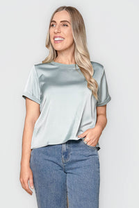 Nadine S/S Satin Tee in Sage