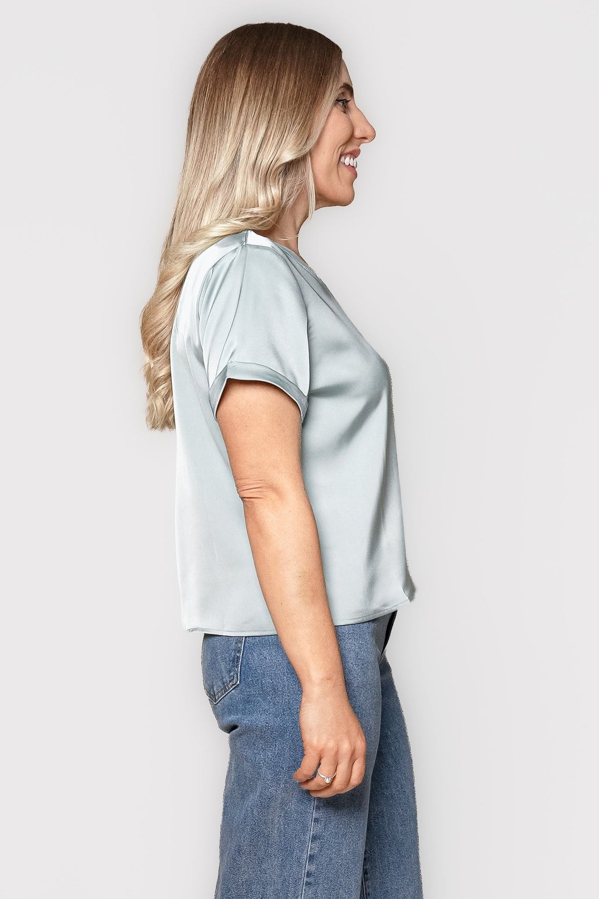 Nadine S/S Satin Tee in Sage