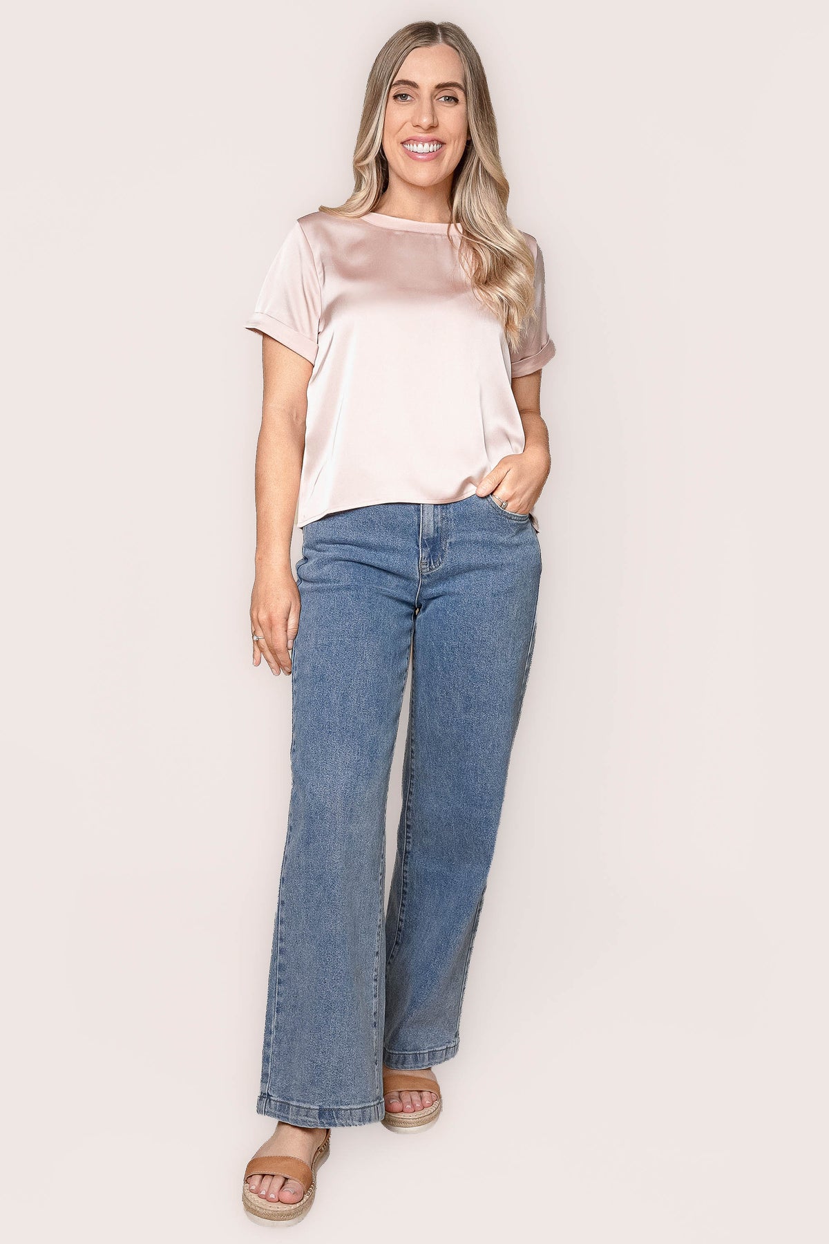 Nadine S/S Satin Tee in Pink
