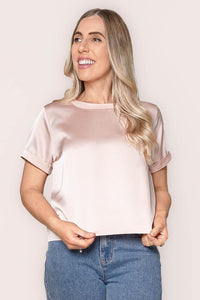 Nadine S/S Satin Tee in Pink