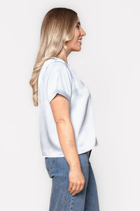 Nadine S/S Satin Tee in Baby Blue
