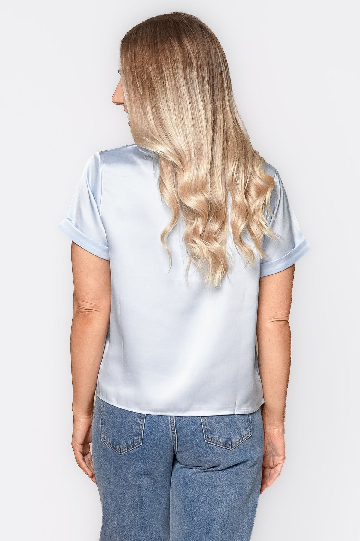 Nadine S/S Satin Tee in Baby Blue