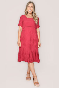 Bianca Crinkled Crepe Dress in Cherry