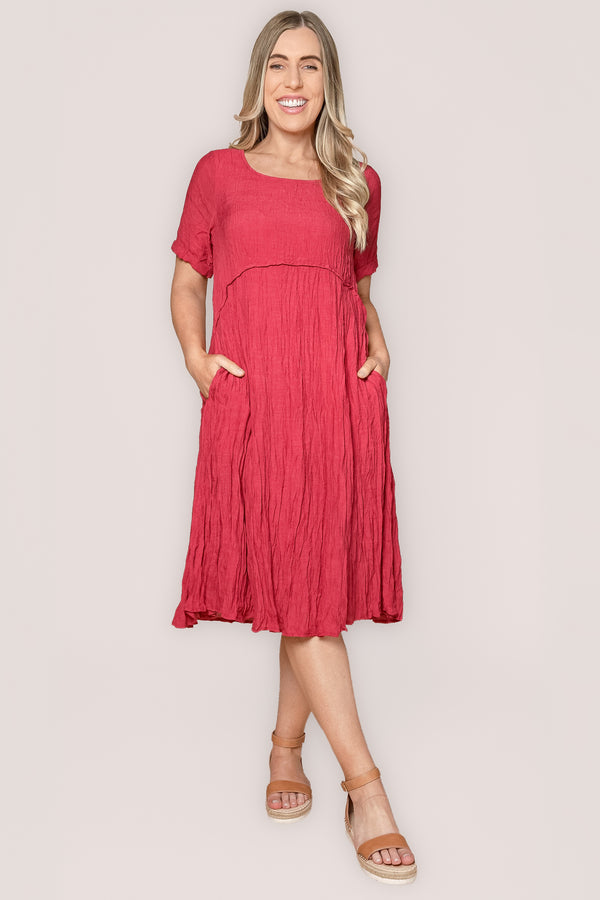 Bianca Crinkled Crepe Dress in Cherry