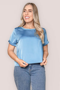 Nadine S/S Satin Tee in Ocean Blue