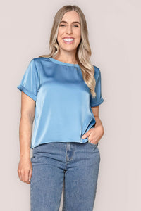 Nadine S/S Satin Tee in Ocean Blue