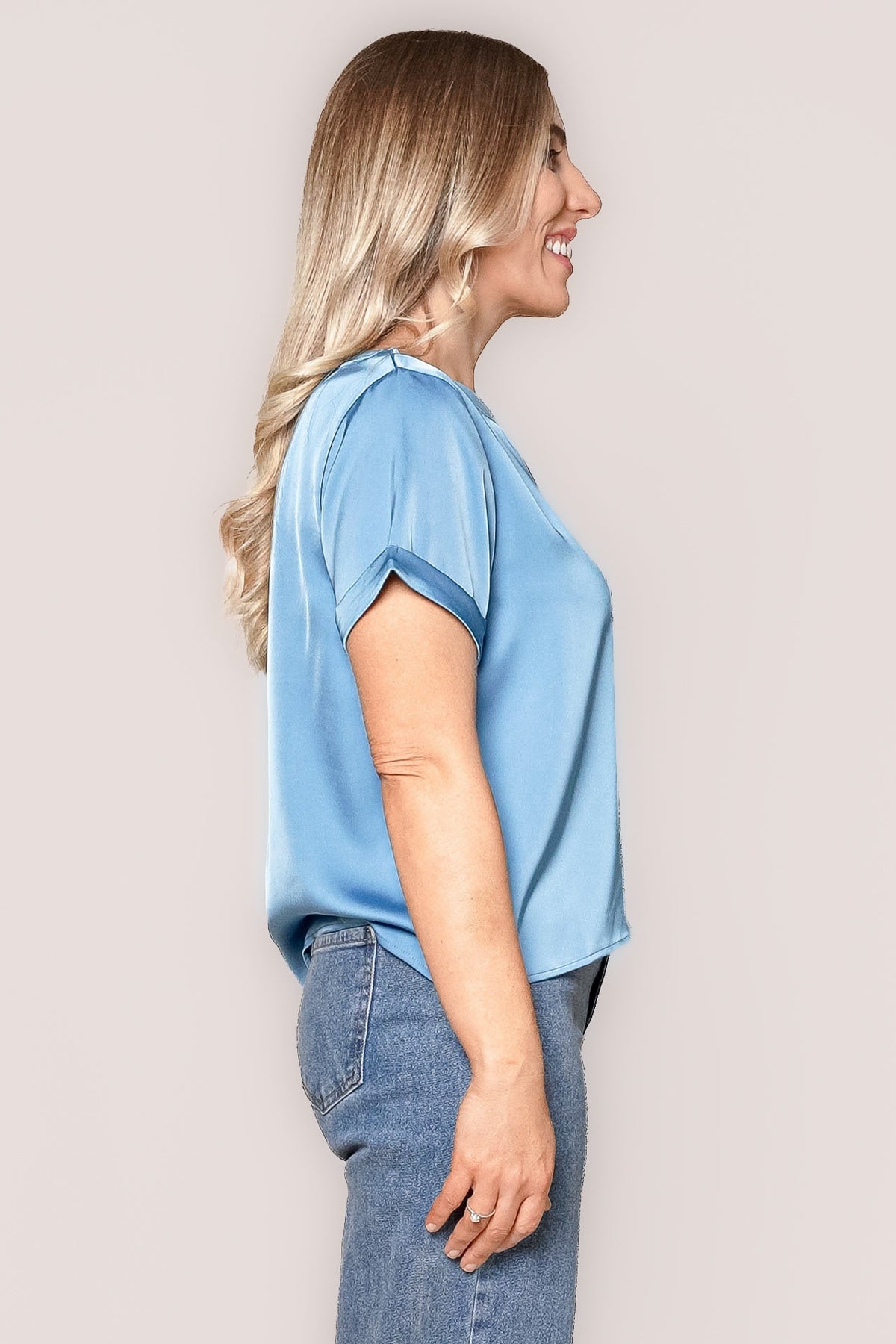 Nadine S/S Satin Tee in Ocean Blue