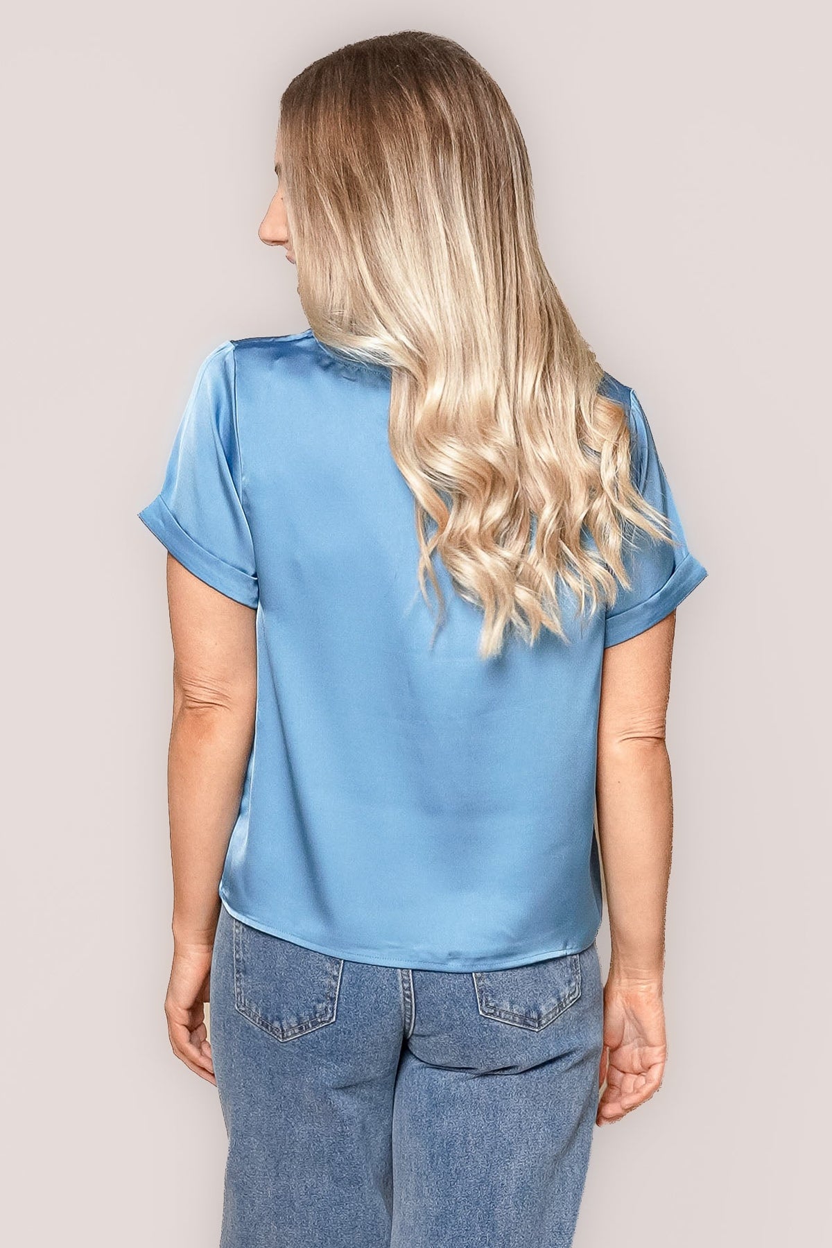Nadine S/S Satin Tee in Ocean Blue