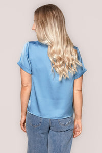 Nadine S/S Satin Tee in Ocean Blue