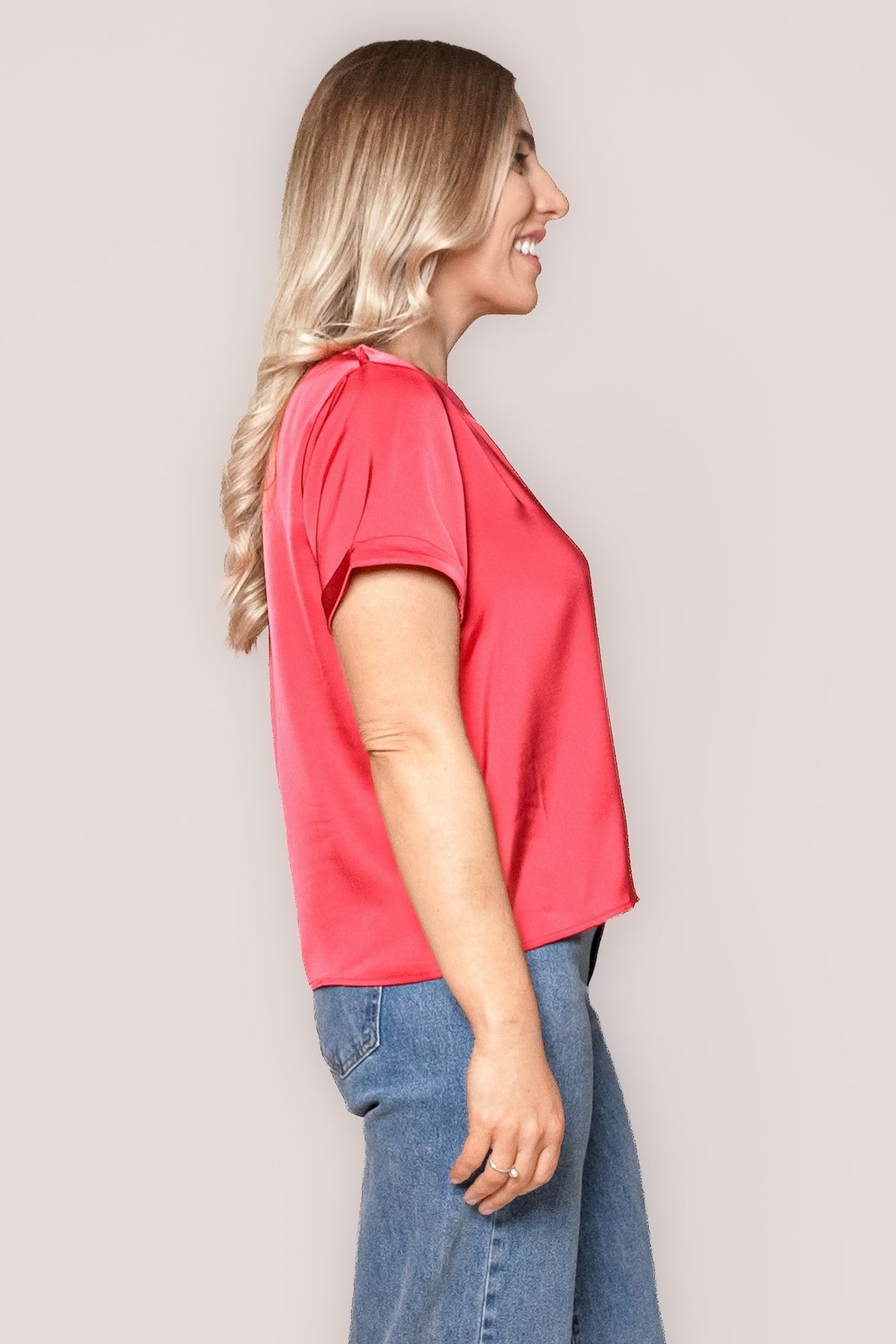 Nadine S/S Satin Tee in Crimson