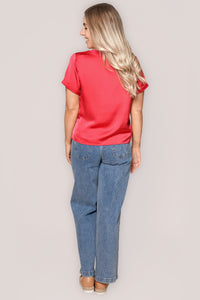 Nadine S/S Satin Tee in Crimson