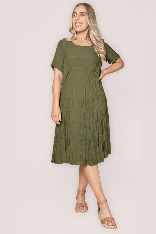 Bianca Crinkled Crepe Dress in Khaki