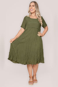 Bianca Crinkled Crepe Dress in Khaki