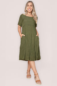 Bianca Crinkled Crepe Dress in Khaki