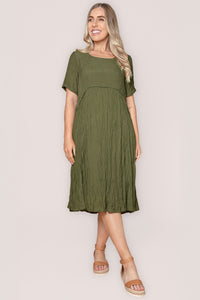 Bianca Crinkled Crepe Dress in Khaki