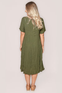 Bianca Crinkled Crepe Dress in Khaki