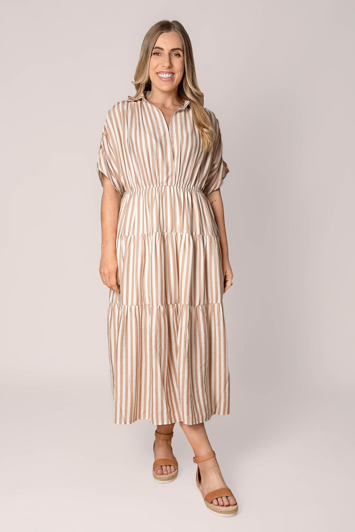 Allie Striped Midi Dress in Mocha