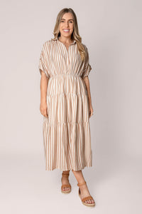 Allie Striped Midi Dress in Mocha