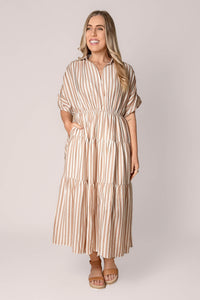 Allie Striped Midi Dress in Mocha