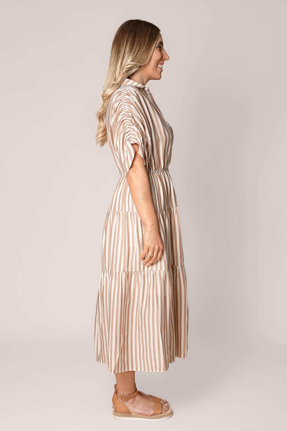 Allie Striped Midi Dress in Mocha