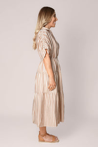 Allie Striped Midi Dress in Mocha