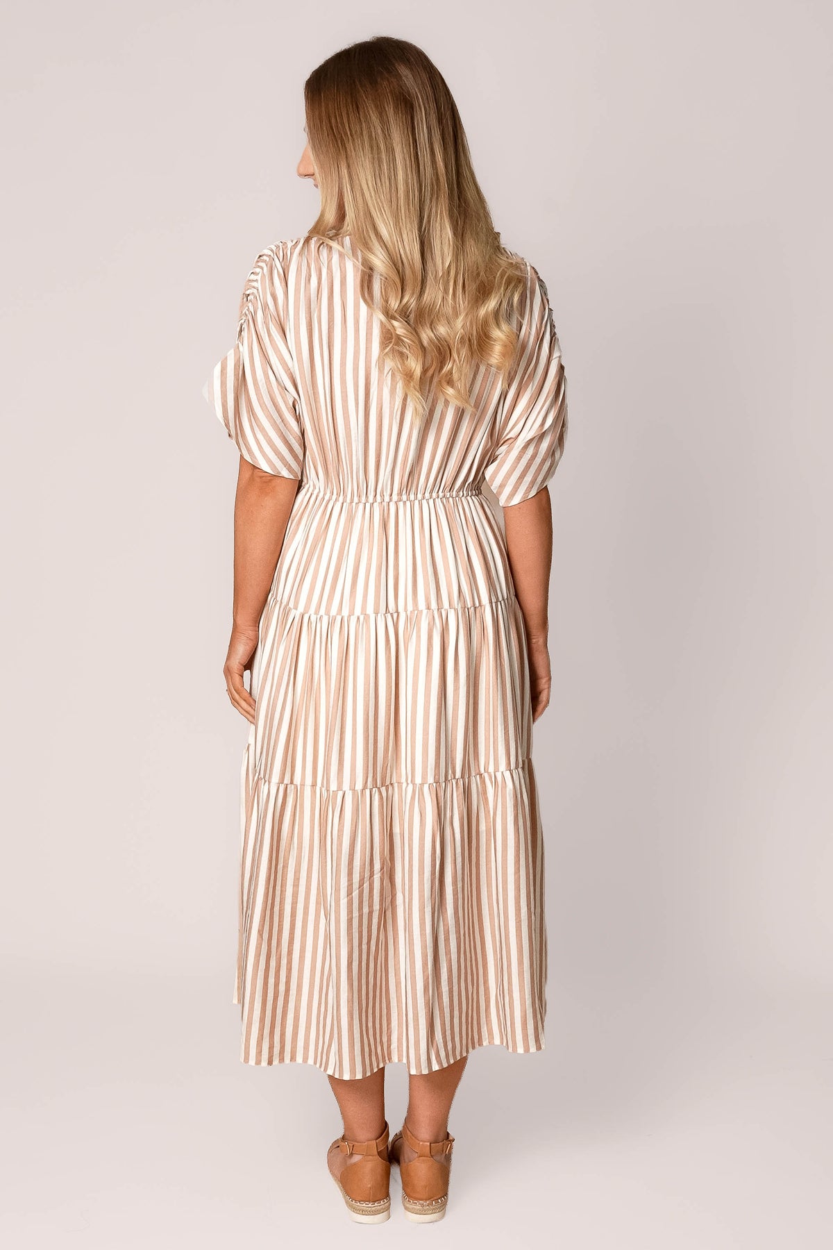 Allie Striped Midi Dress in Mocha