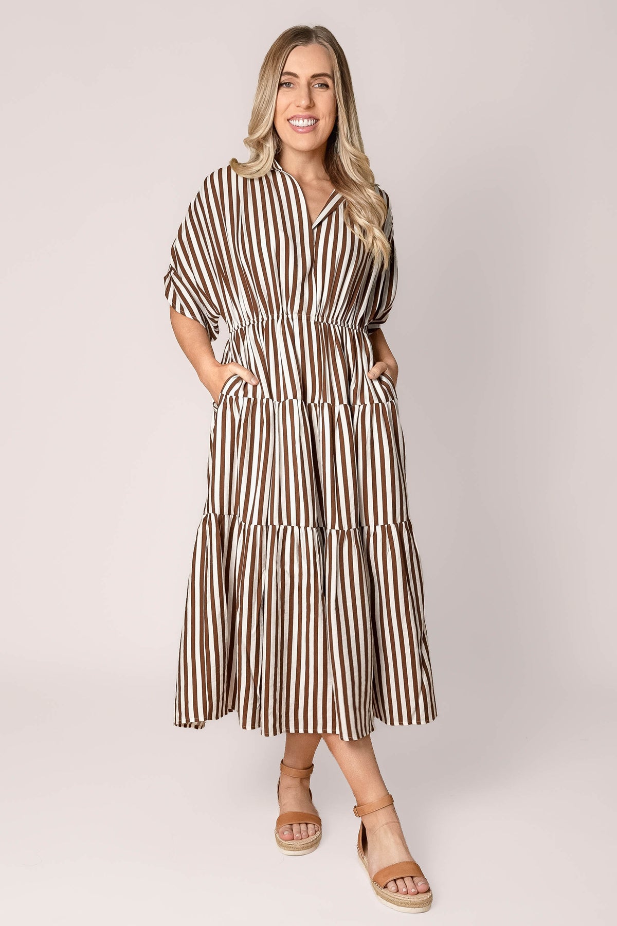 Allie Striped Midi Dress in Chocolate