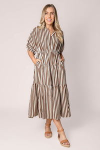 Allie Striped Midi Dress in Chocolate