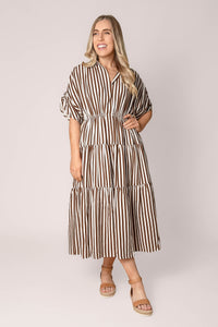 Allie Striped Midi Dress in Chocolate