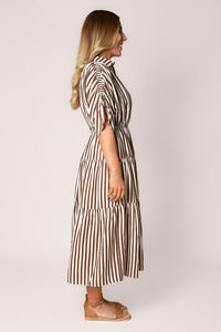 Allie Striped Midi Dress in Chocolate