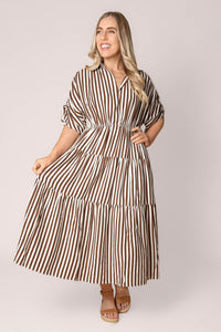 Allie Striped Midi Dress in Chocolate