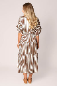 Allie Striped Midi Dress in Chocolate