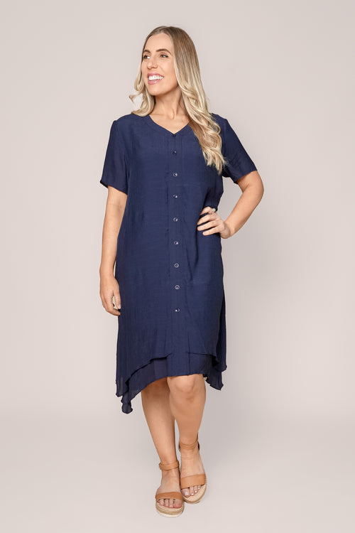 Ashley Double-Layered Dress in Navy