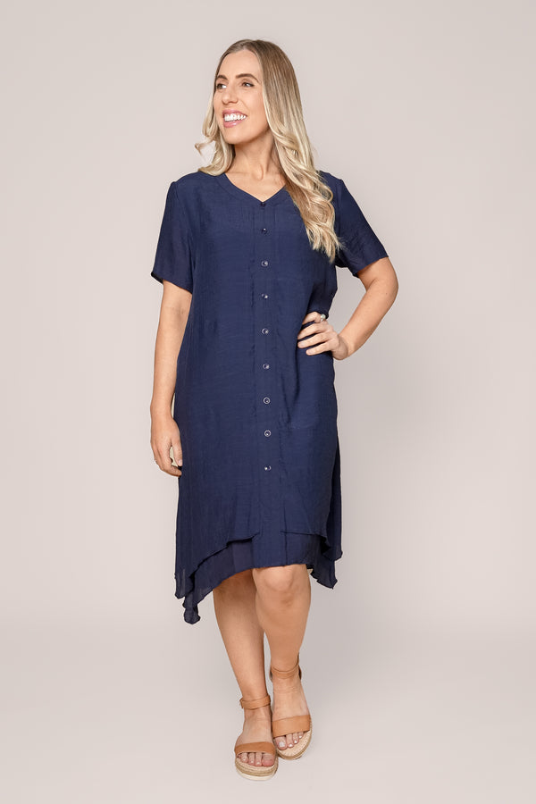 Ashley Double-Layered Dress in Navy