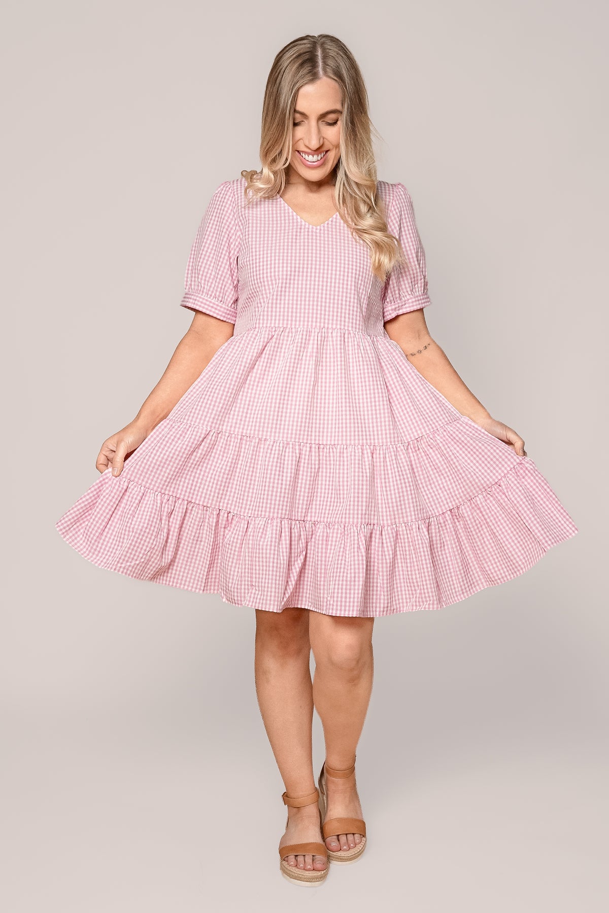 Yansi Gingham Dress in Pink